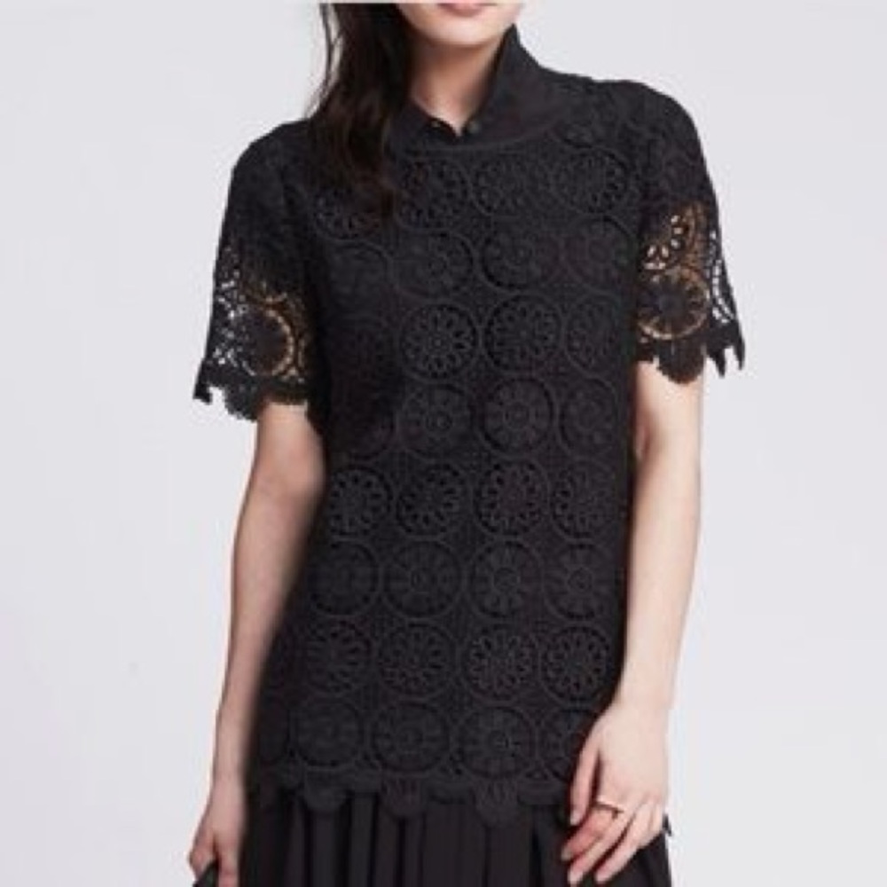 Banana Republic Black Crochet Lace Top